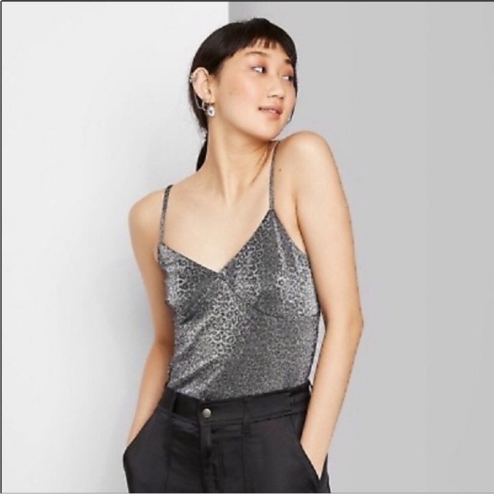 Wild Fable Metallic Animal Print Spaghetti Strap Camisole Size XL Gray Black NWT